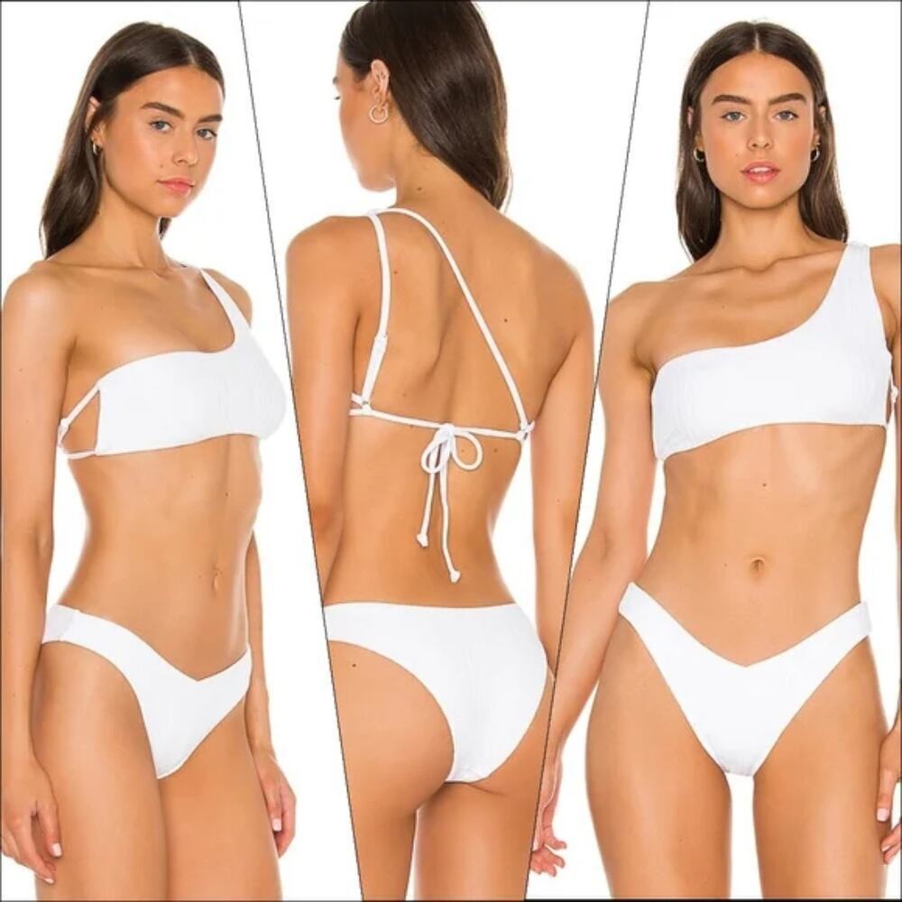 Onia Demi One-Shoulder Bikini‎ Top White Ribbed Strappy Estimated XS Beach